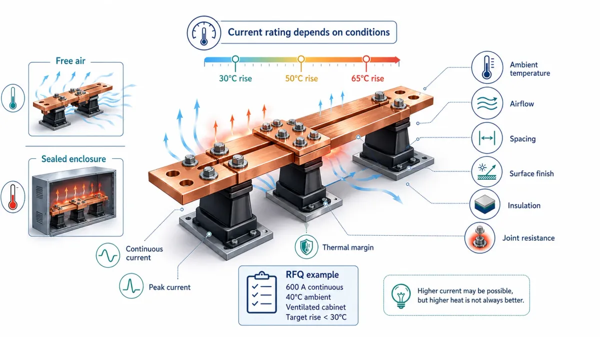 Custom Rigid Busbars for EV, Energy Storage, and Data Center Applications 3 Ampacity temperature rise and why current rating is not a single number