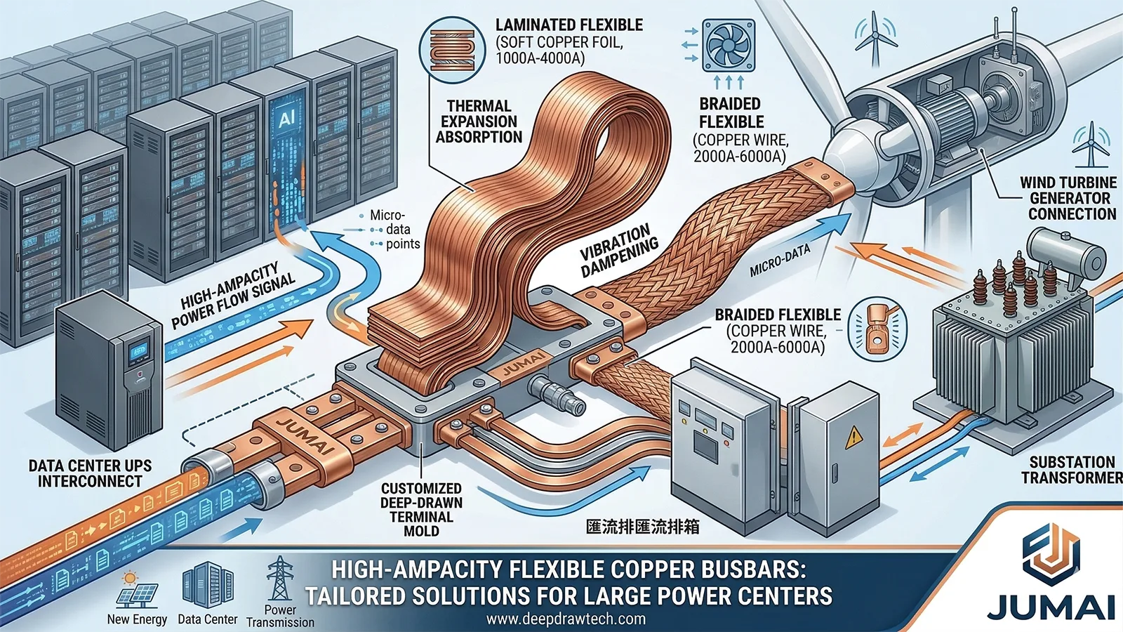 High-Ampacity Flexible Copper Busbars for Power Centers - JUMAI