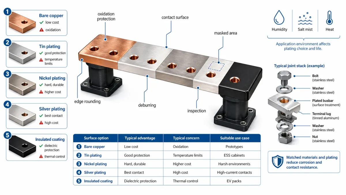 Custom Rigid Busbars for EV, Energy Storage, and Data Center Applications 4 Surface treatment and plating choices