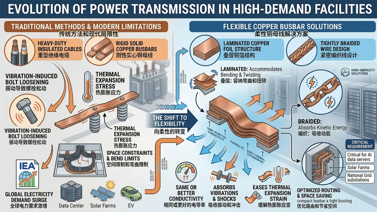 High-Ampacity Flexible Copper Busbars: Tailored Solutions for Large Power Centers 2 The Evolution of Power Transmission in High Demand Facilities